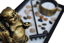 Load image into Gallery viewer, Zen Garden Deluxe Desk Meditation Garden Wu Lou Zen Statue Includes, Tea Light Holder, Sand, Rocks, And Rake (Candle Not Included)