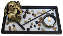 Load image into Gallery viewer, Zen Garden Deluxe Desk Meditation Garden Wu Lou Zen Statue Includes, Tea Light Holder, Sand, Rocks, And Rake (Candle Not Included)